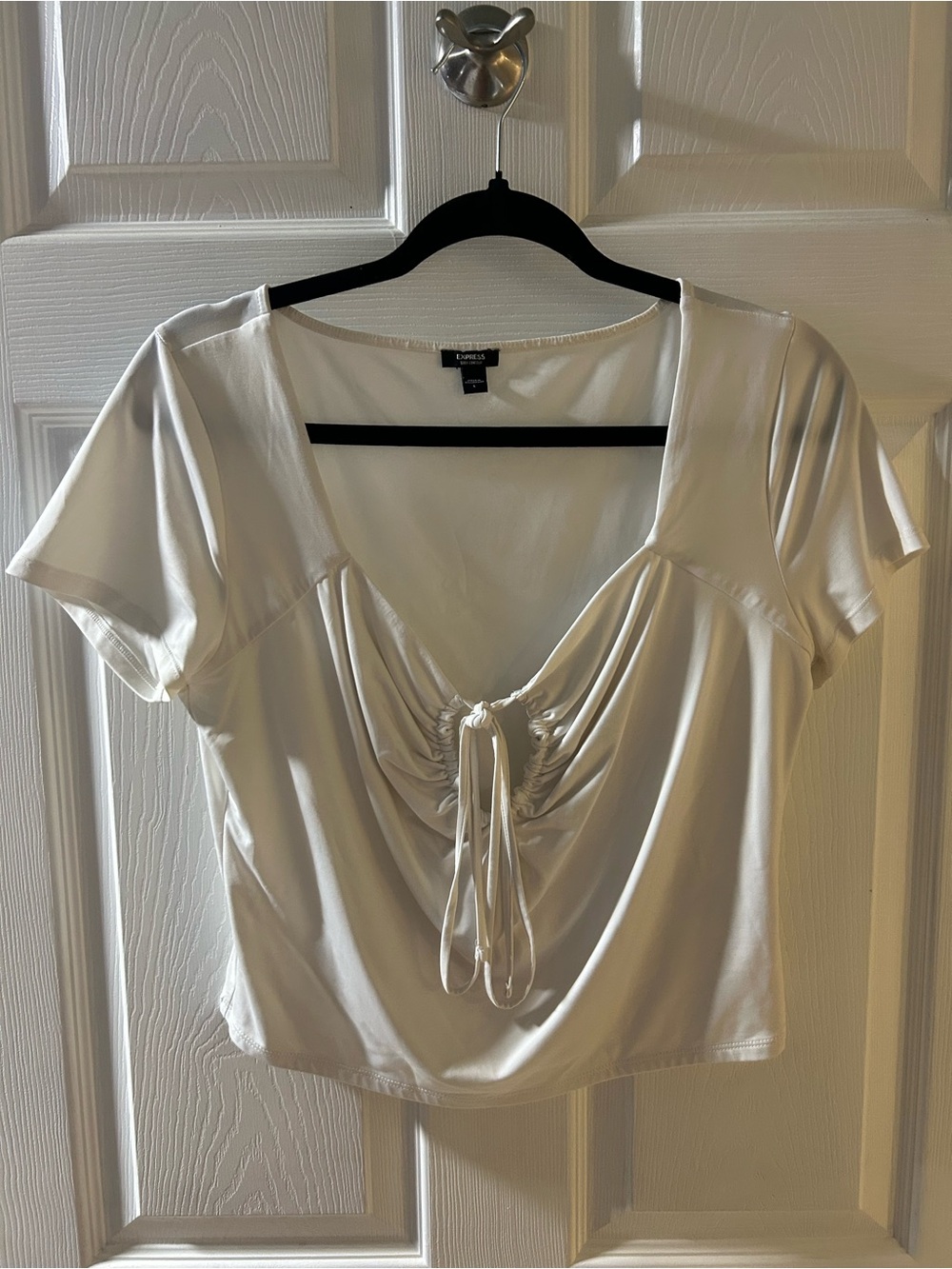 White Express Tie-front Crop Top Sweetheart Neckline Ruched Detailing Size L